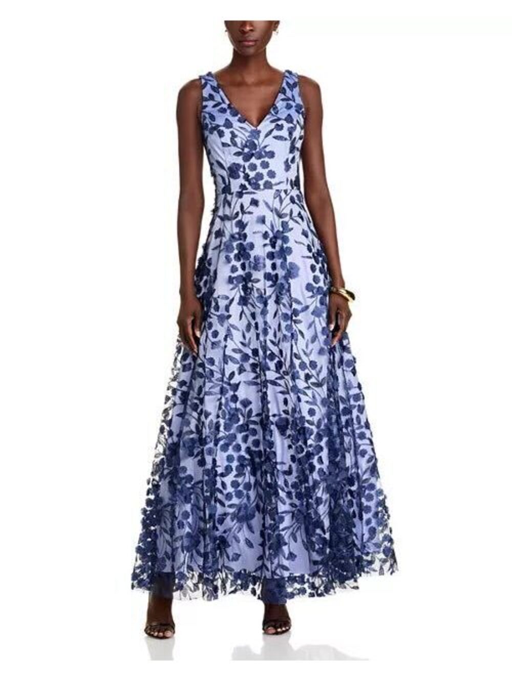 Eliza J Embroidered 3D Appliqué Gown